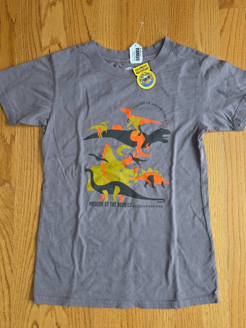 Museum of the Rockies Dinosaur T-Shirt | Boy's Med | Gray Yellow Orange NEW